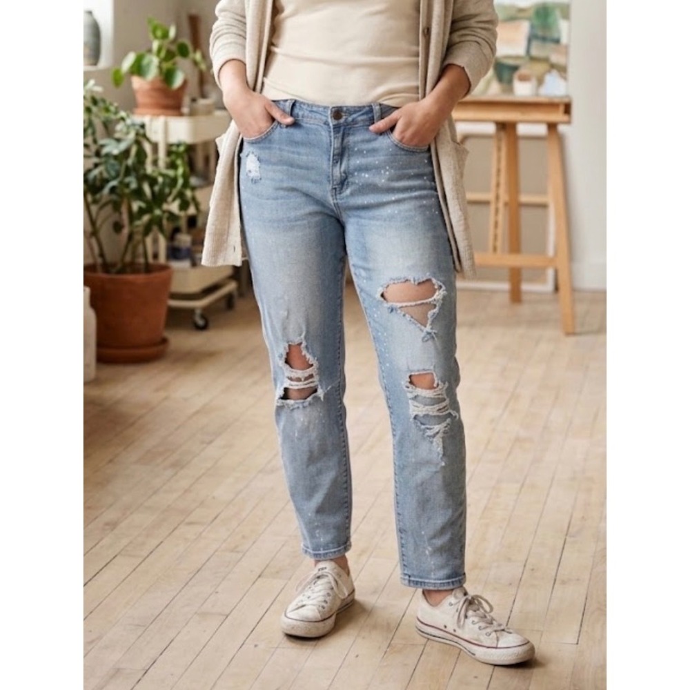 Judy Blue Distressed Paint Splatter Boyfriend Jeans Light Wash Womens 18W